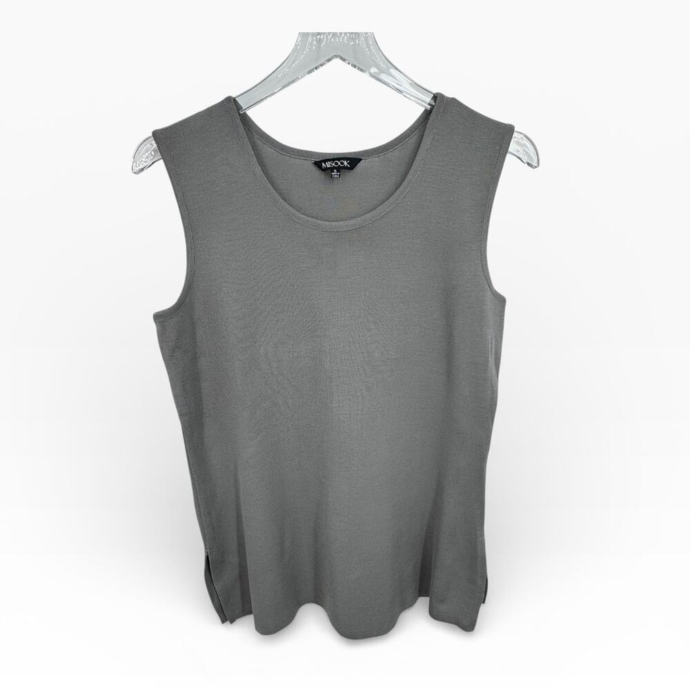 Misook tank top women's S shell knit scoop sleeveless blouse gray silver career